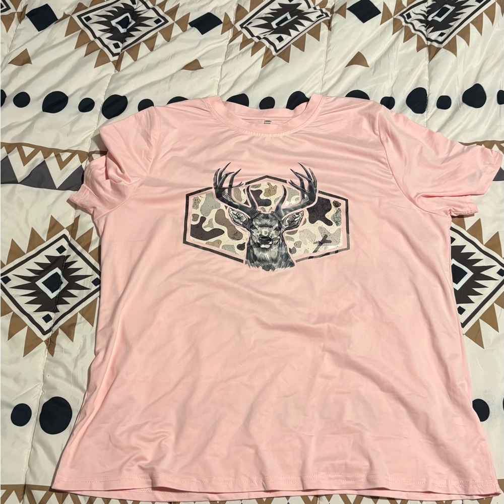 Pink Short Sleeve Tee with Deer Graphic
